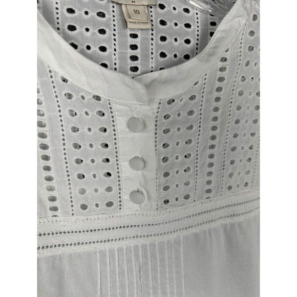 J. Crew White Eyelet Cotton Tunic Top Size 10 Cotton Cottage Delicate Preppy - Picture 8 of 11